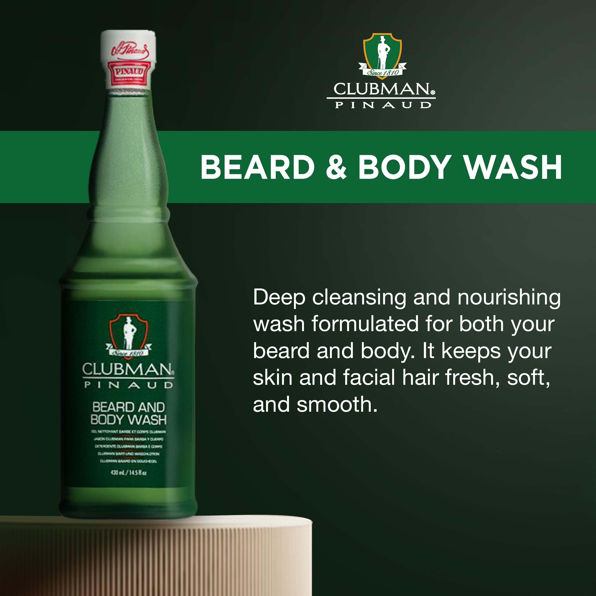 Clubman Pinaud Beard and Body Wash – Refreshing Beard Wash & Dual-Purpose Cleanser for Beard and Skin, Men’s Aftershave, 14.5 fl oz - Image 3